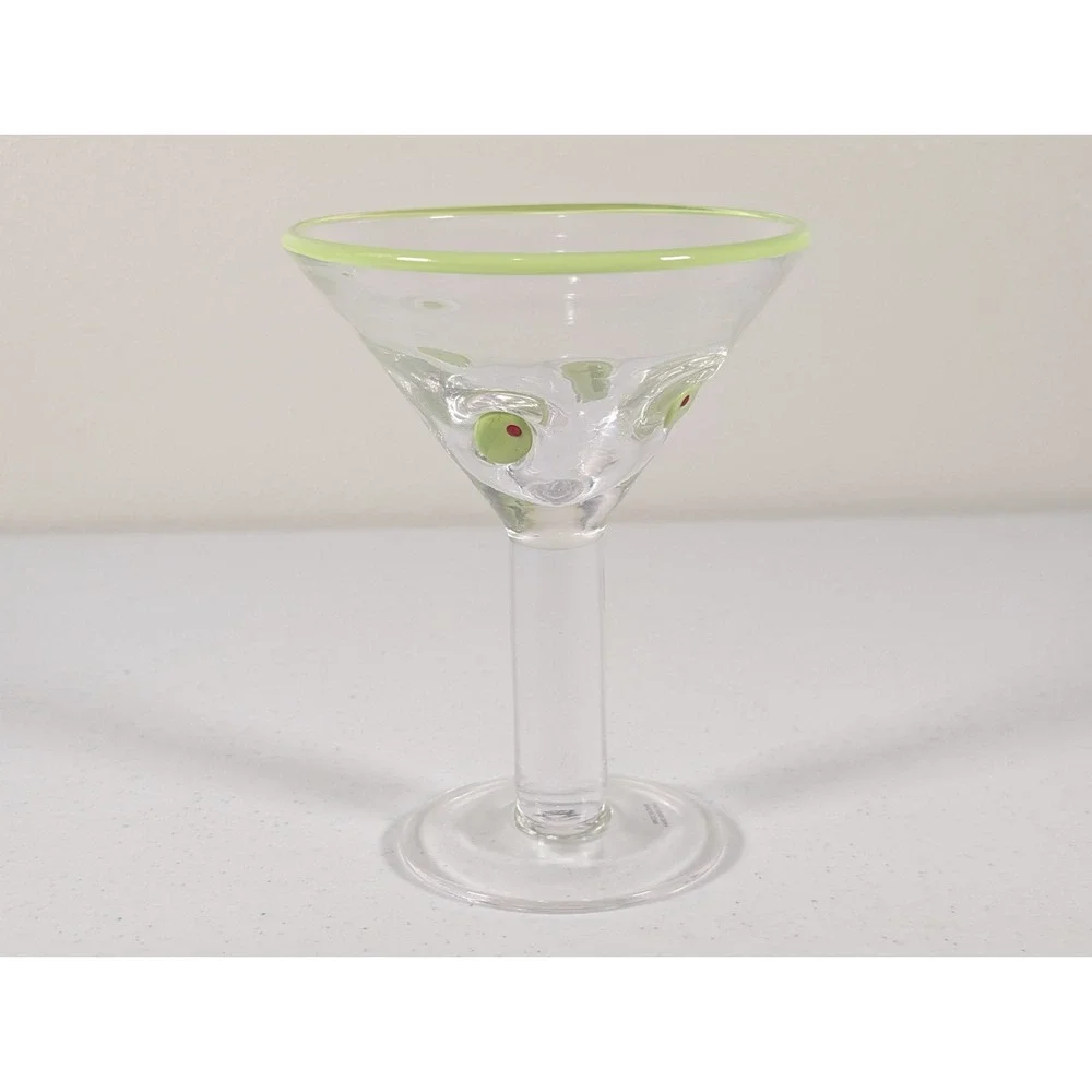 Anthropologie Dupe Green Olive Martini Glasses Cocktail Barware Home Bar Cart